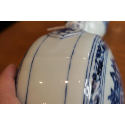 71 - Chinese blue and white bottle vase in the Ming style, 20th Century, flattened double gourd form deco... 