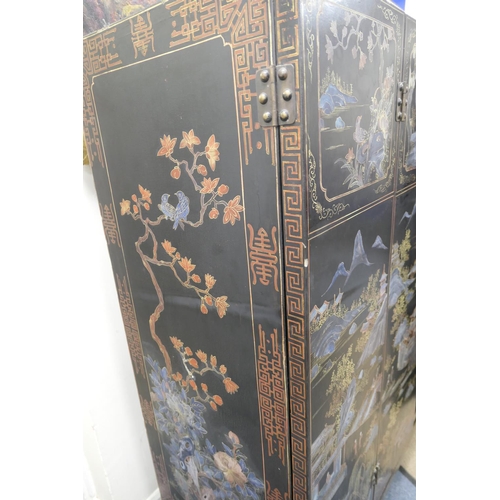 791 - Chinese painted and black lacquered cabinet, early 20th Century, having two bifold doors decorated t... 