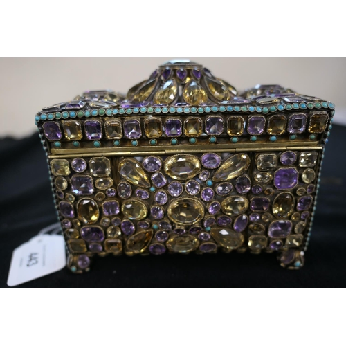 443 - Late Victorian or Edwardian jewelled silver gilt casket, circa 1900, rectangular form worked through... 