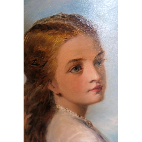 524 - George Frederick Chester (active 1861-89), Portrait of a young girl glancing to her right, oil on bo... 