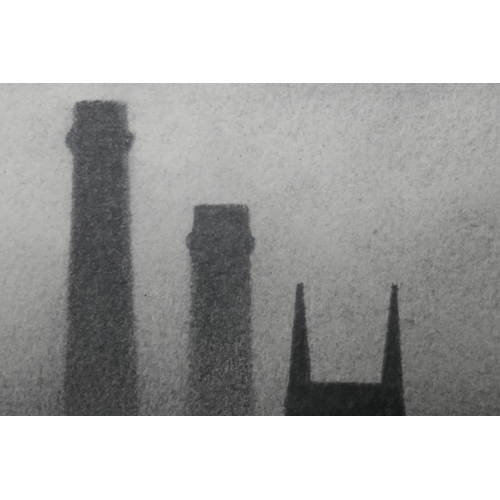 528 - Trevor Grimshaw (1947-2001), Chimneys and church, graphite, signed, inscribed verso, 17.5cm x 15cm