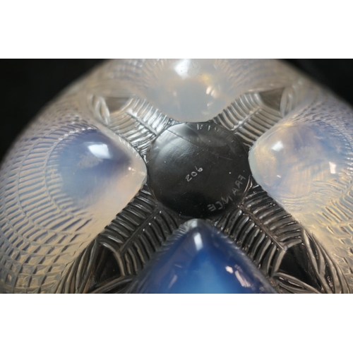 77 - Lalique Coquille bowl, tinted with blue opalescence, moulded mark 'R Lalique', etched mark '206', wh... 