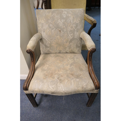 770 - George III mahogany and upholstered armchair, circa 1780, floral fabric upholstered back, seat and p... 