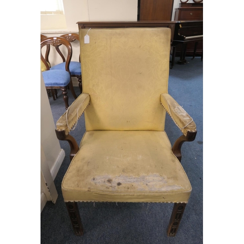 770 - George III mahogany and upholstered armchair, circa 1780, floral fabric upholstered back, seat and p... 