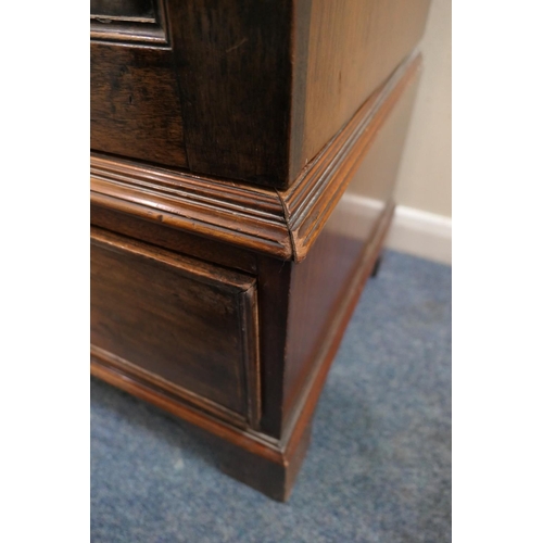 695 - Late George III mahogany press wardrobe, circa 1800-20, moulded cornice over two double recessed pan... 