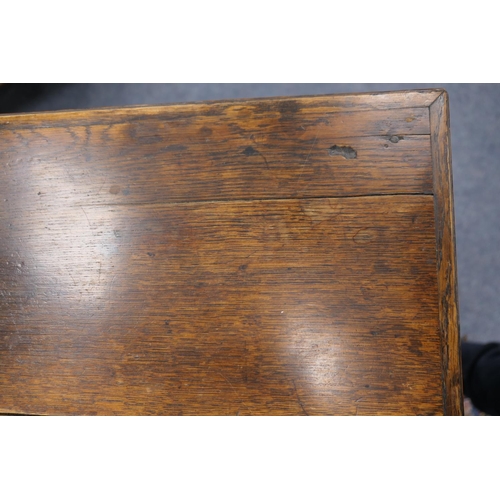 702 - Provincial oak side table, probably North Wales, circa 1810-30, two plank top over an unusual config... 