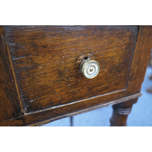 702 - Provincial oak side table, probably North Wales, circa 1810-30, two plank top over an unusual config... 