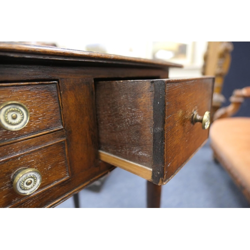 702 - Provincial oak side table, probably North Wales, circa 1810-30, two plank top over an unusual config... 