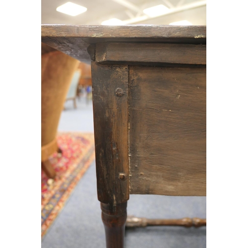 704 - Charles II oak joined side table, circa 1680, the two plank top over a single long drawer with doubl... 