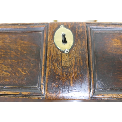 704 - Charles II oak joined side table, circa 1680, the two plank top over a single long drawer with doubl... 