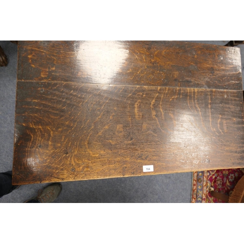 704 - Charles II oak joined side table, circa 1680, the two plank top over a single long drawer with doubl... 