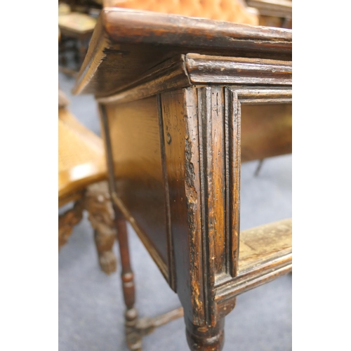 704 - Charles II oak joined side table, circa 1680, the two plank top over a single long drawer with doubl... 