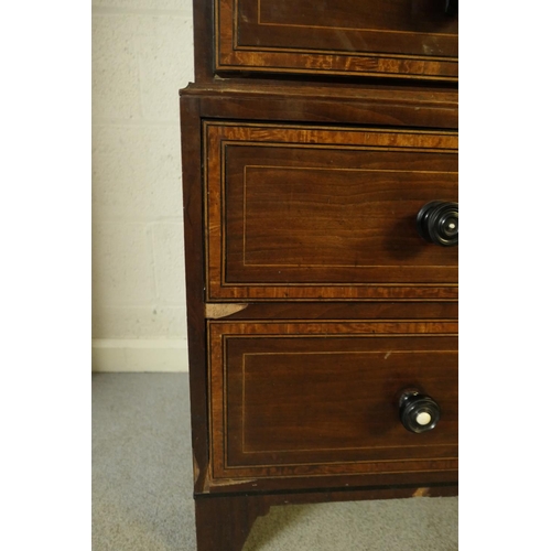 749 - Pair of late George III mahogany and satinwood banded chests on chests, circa 1800-20, each fitted w... 