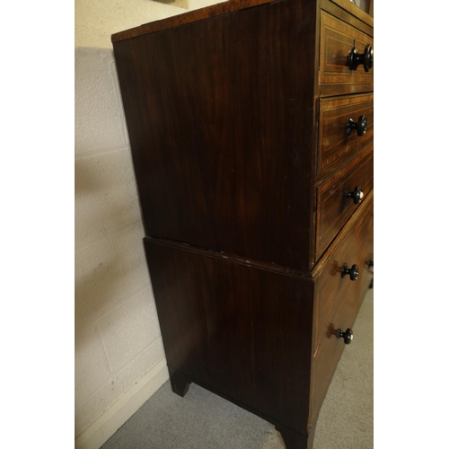 749 - Pair of late George III mahogany and satinwood banded chests on chests, circa 1800-20, each fitted w... 