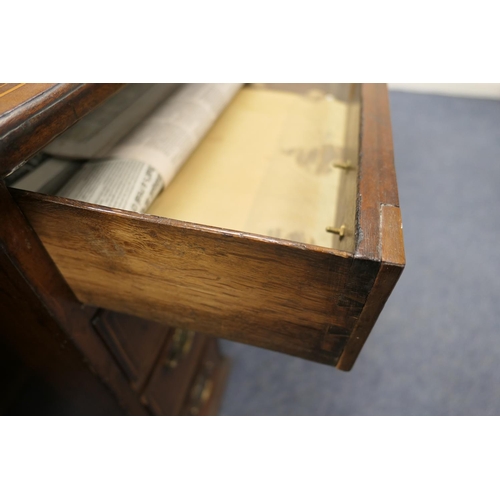 745 - George III mahogany and inlaid kneehole desk, circa 1800 and later, the top with satinwood and harew... 