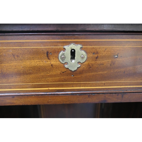 745 - George III mahogany and inlaid kneehole desk, circa 1800 and later, the top with satinwood and harew... 