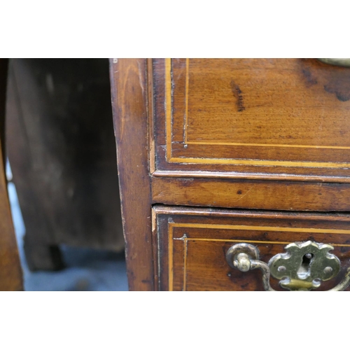 745 - George III mahogany and inlaid kneehole desk, circa 1800 and later, the top with satinwood and harew... 