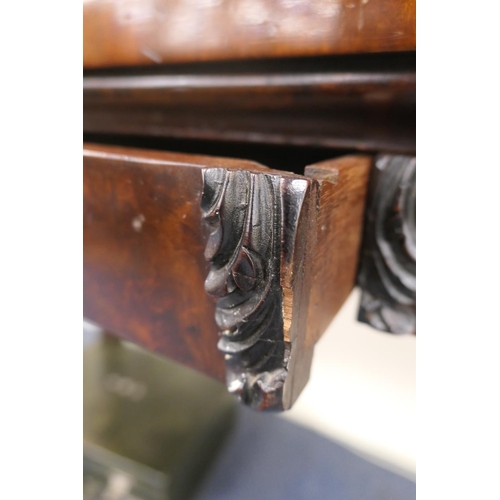 683 - George IV mahogany servery, rectangular top with two frieze drawers raised on bold acanthus carved s... 