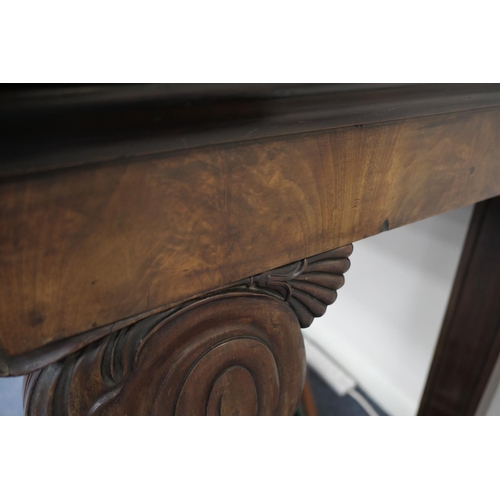 683 - George IV mahogany servery, rectangular top with two frieze drawers raised on bold acanthus carved s... 