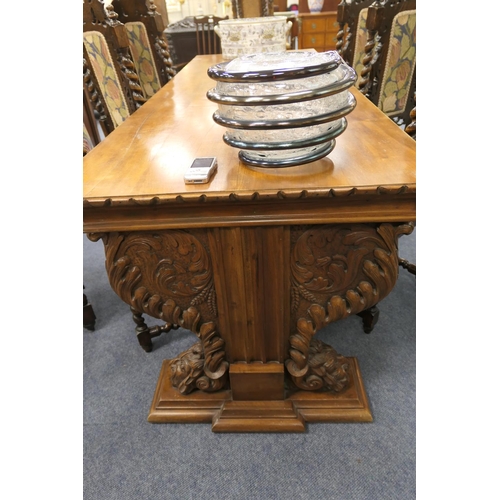 686 - Anglo-Indian walnut refectory table, the elongated rectangular top with moulded edge supported on ba... 