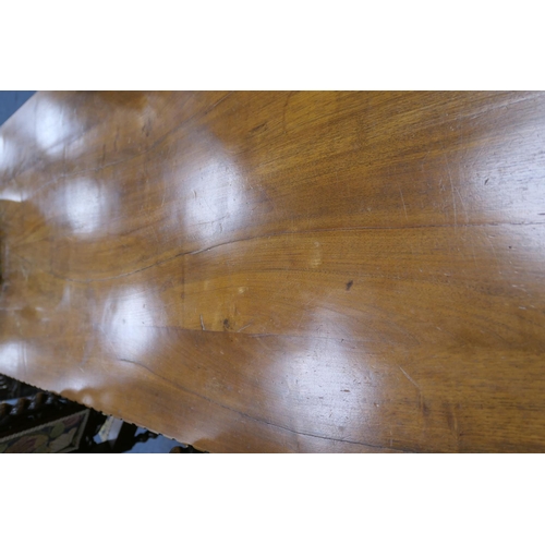 686 - Anglo-Indian walnut refectory table, the elongated rectangular top with moulded edge supported on ba... 