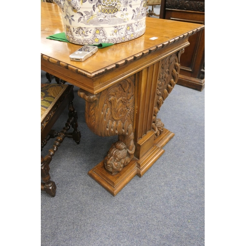 686 - Anglo-Indian walnut refectory table, the elongated rectangular top with moulded edge supported on ba... 