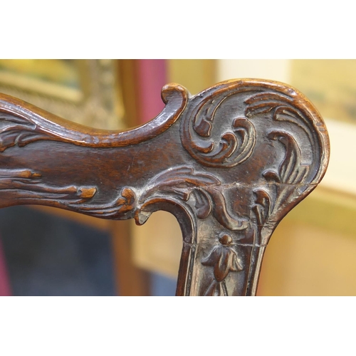 693 - Chippendale style carved mahogany armchair, possibly Irish, 19th Century, interlaced carved splat ba... 