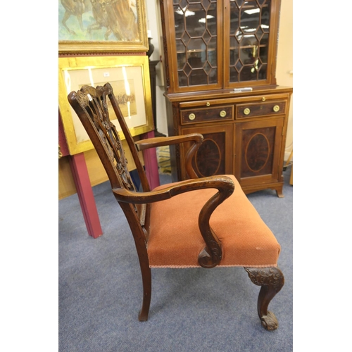 693 - Chippendale style carved mahogany armchair, possibly Irish, 19th Century, interlaced carved splat ba... 