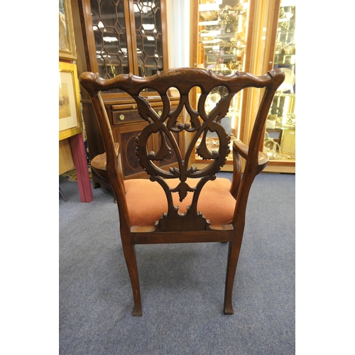 693 - Chippendale style carved mahogany armchair, possibly Irish, 19th Century, interlaced carved splat ba... 