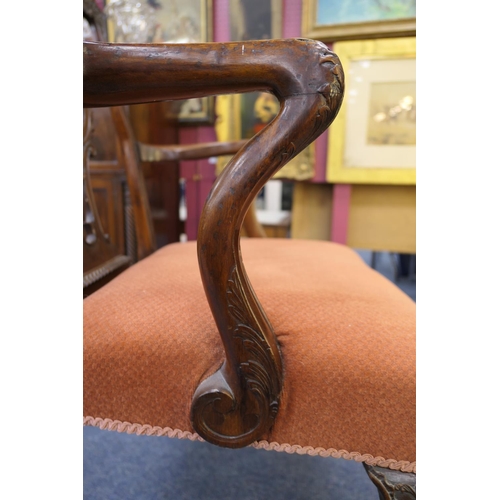 693 - Chippendale style carved mahogany armchair, possibly Irish, 19th Century, interlaced carved splat ba... 