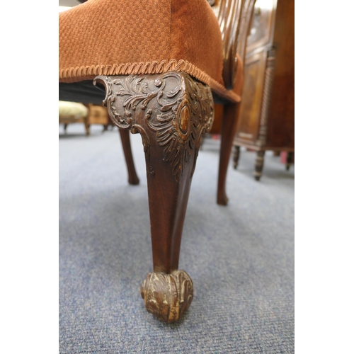 693 - Chippendale style carved mahogany armchair, possibly Irish, 19th Century, interlaced carved splat ba... 