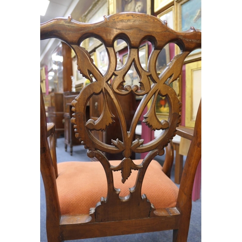 693 - Chippendale style carved mahogany armchair, possibly Irish, 19th Century, interlaced carved splat ba... 