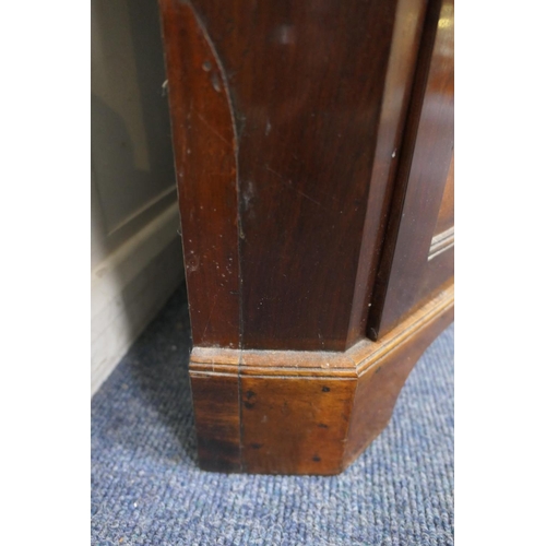 705 - Mahogany glazed freestanding corner cabinet, 19th Century, having a swan neck pediment centred with ... 