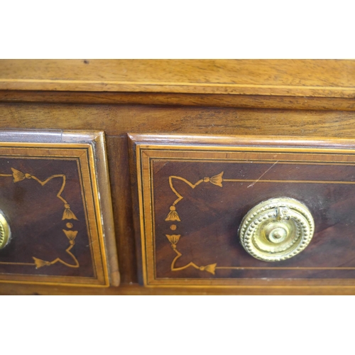 706 - Late George III mahogany and inlaid bookcase cabinet, circa 1790-1810, of small proportions, surmoun... 