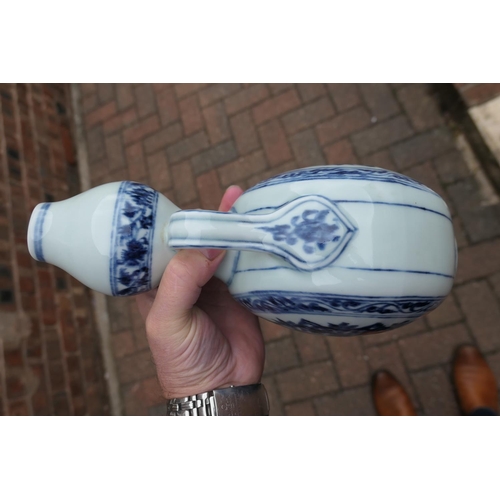 71 - Chinese blue and white bottle vase in the Ming style, 20th Century, flattened double gourd form deco... 