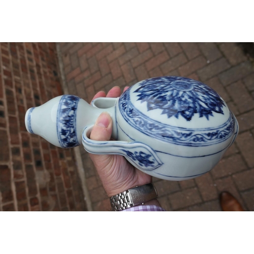 71 - Chinese blue and white bottle vase in the Ming style, 20th Century, flattened double gourd form deco... 