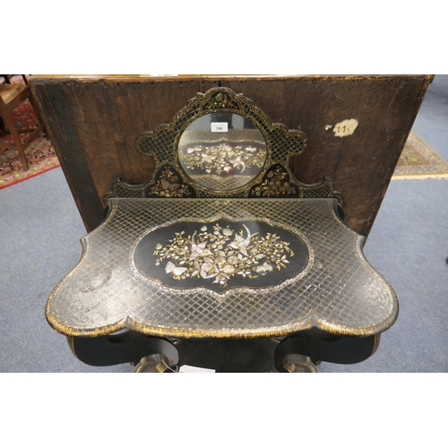 746 - Victorian black lacquered papier mache lady's dressing table, circa 1850, the back having a circular... 