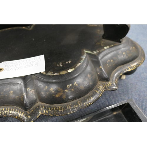 746 - Victorian black lacquered papier mache lady's dressing table, circa 1850, the back having a circular... 