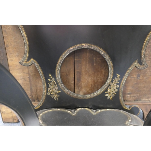 746 - Victorian black lacquered papier mache lady's dressing table, circa 1850, the back having a circular... 