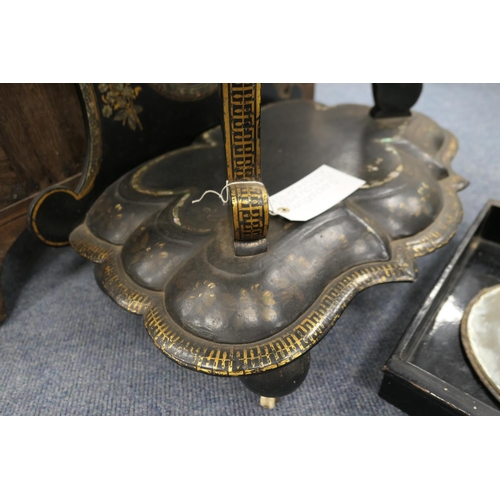 746 - Victorian black lacquered papier mache lady's dressing table, circa 1850, the back having a circular... 