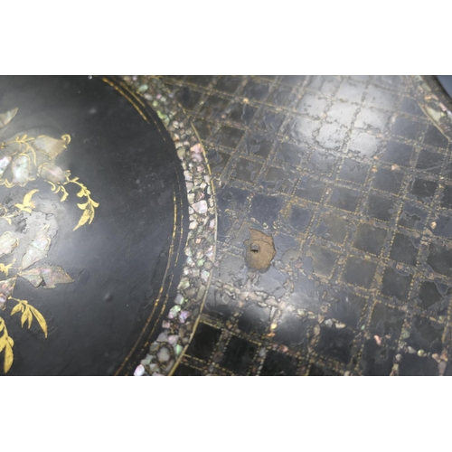 746 - Victorian black lacquered papier mache lady's dressing table, circa 1850, the back having a circular... 