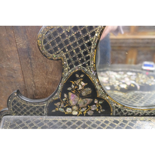 746 - Victorian black lacquered papier mache lady's dressing table, circa 1850, the back having a circular... 