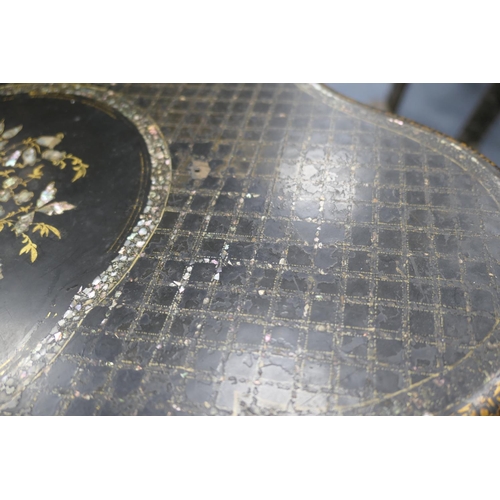 746 - Victorian black lacquered papier mache lady's dressing table, circa 1850, the back having a circular... 