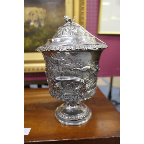 147 - George III silver lidded ice bucket, by Rebecca Emes and Edward Barnard, London 1813, later repousse... 