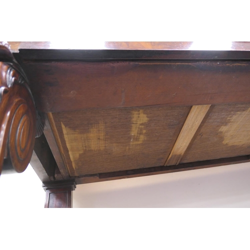 683 - George IV mahogany servery, rectangular top with two frieze drawers raised on bold acanthus carved s... 