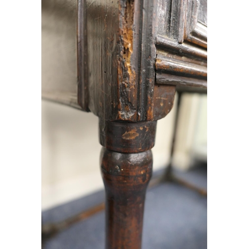 704 - Charles II oak joined side table, circa 1680, the two plank top over a single long drawer with doubl... 