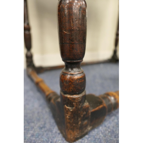 704 - Charles II oak joined side table, circa 1680, the two plank top over a single long drawer with doubl... 