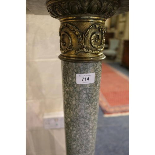 714 - French verde antico marble torchere, square top over an ormolu mounted column raised on a stepped sq... 