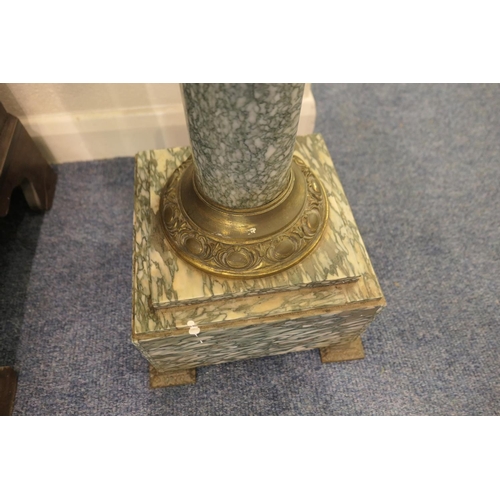 714 - French verde antico marble torchere, square top over an ormolu mounted column raised on a stepped sq... 