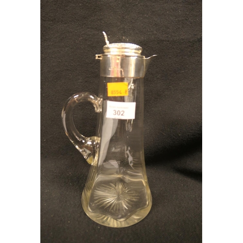 302 - Edwardian silver mounted glass claret jug, Birmingham 1903, height 27cm